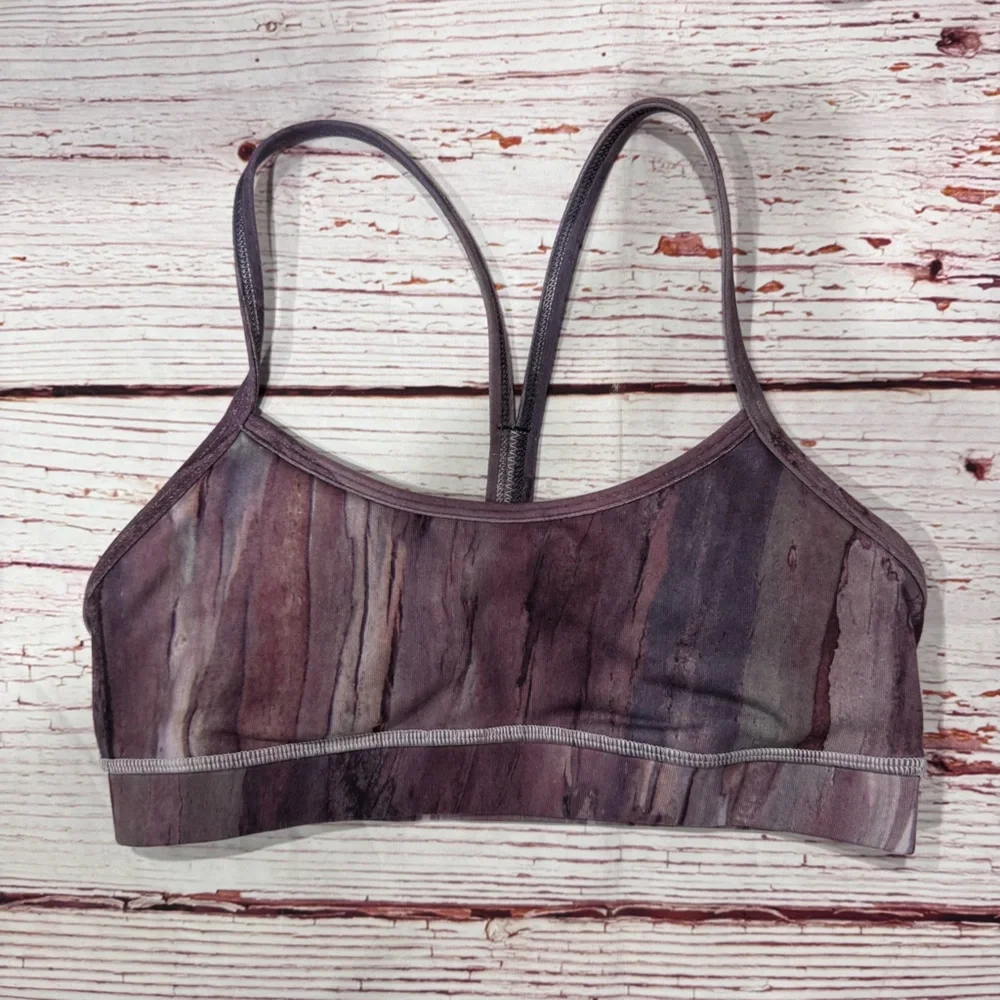 Lululemon Flow Y Bra IV  in Mini Hazy Horizon Storm Mauve Bark Berry Sz 4